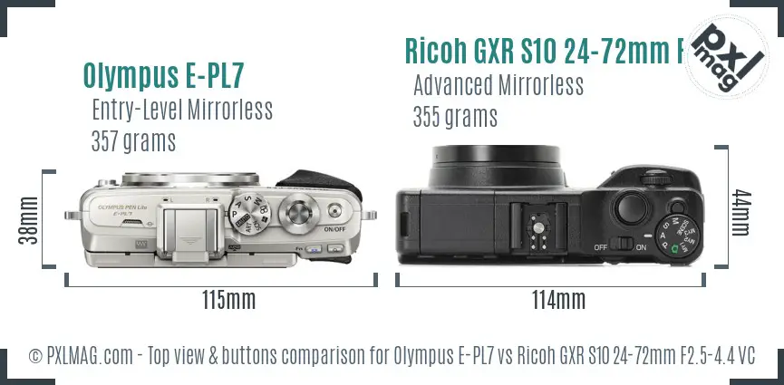 Olympus E-PL7 vs Ricoh GXR S10 24-72mm F2.5-4.4 VC top view buttons comparison