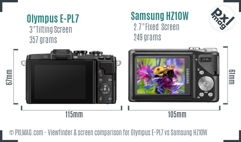 Olympus E-PL7 vs Samsung HZ10W Screen and Viewfinder comparison
