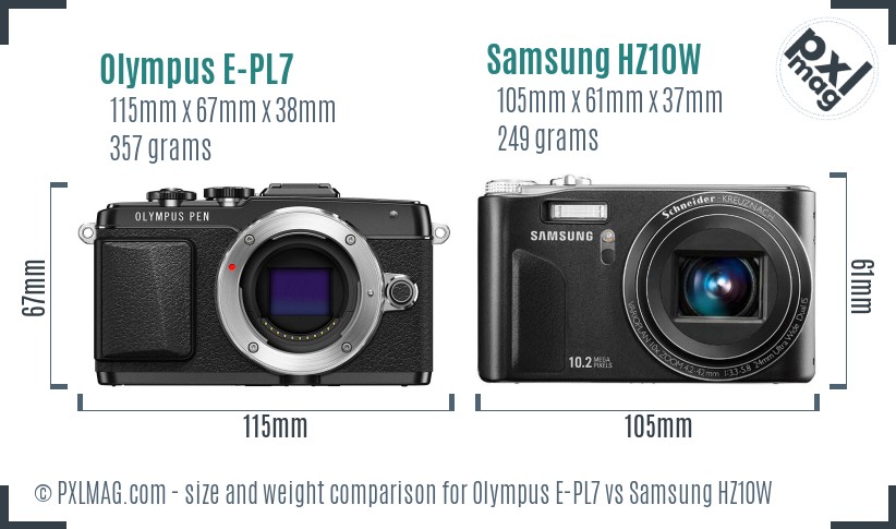 Olympus E-PL7 vs Samsung HZ10W size comparison