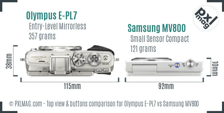Olympus E-PL7 vs Samsung MV800 top view buttons comparison