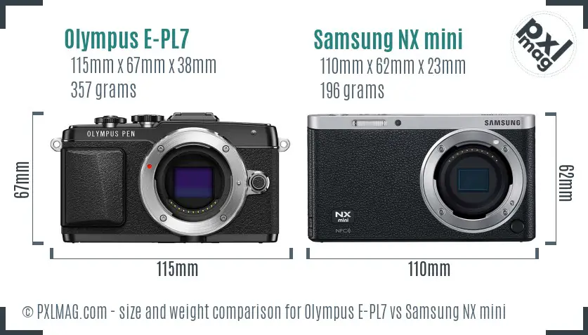 Olympus E-PL7 vs Samsung NX mini size comparison
