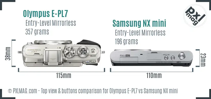 Olympus E-PL7 vs Samsung NX mini top view buttons comparison