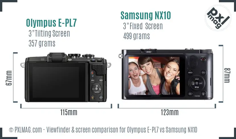 Olympus E-PL7 vs Samsung NX10 Screen and Viewfinder comparison