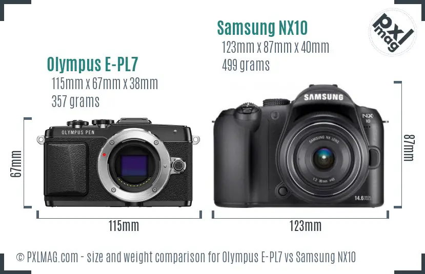 Olympus E-PL7 vs Samsung NX10 size comparison