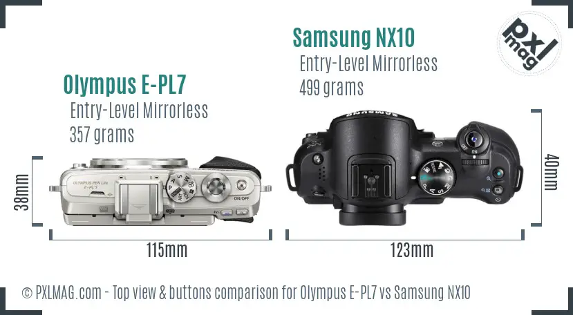 Olympus E-PL7 vs Samsung NX10 top view buttons comparison