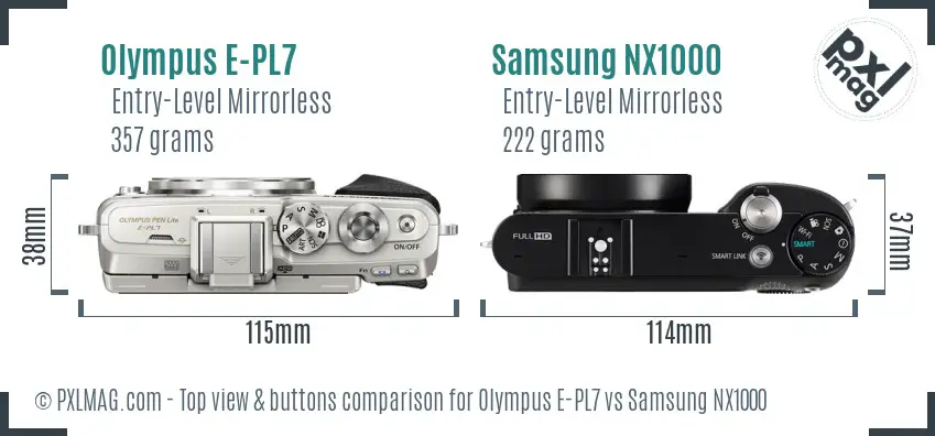 Olympus E-PL7 vs Samsung NX1000 top view buttons comparison