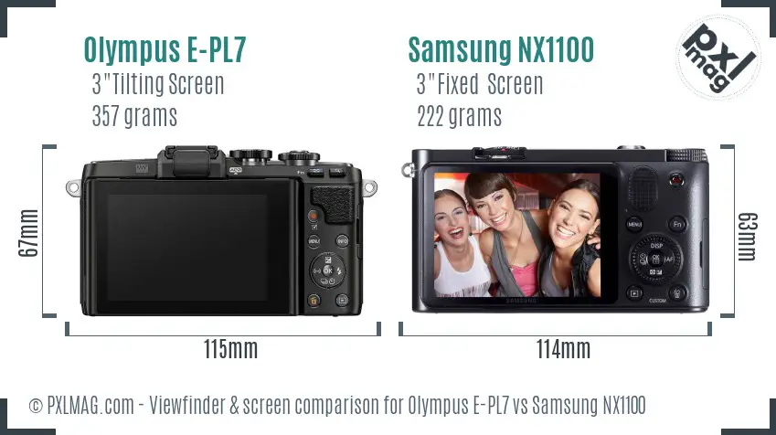 Olympus E-PL7 vs Samsung NX1100 Screen and Viewfinder comparison