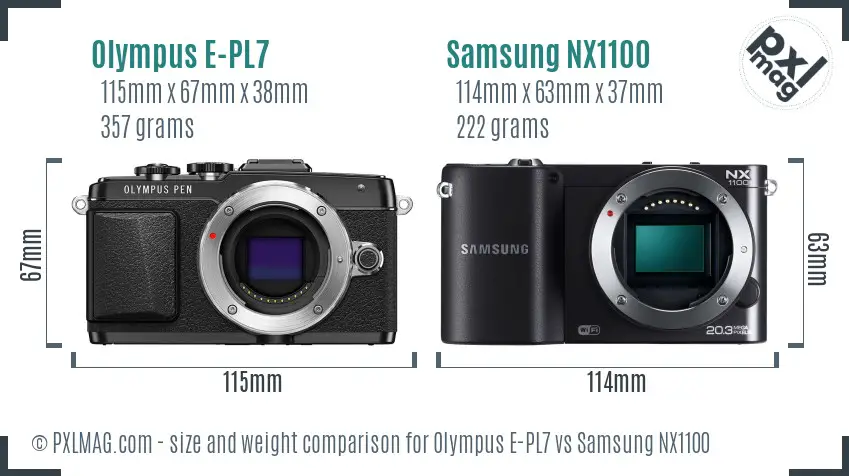 Olympus E-PL7 vs Samsung NX1100 size comparison