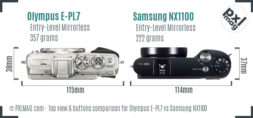 Olympus E-PL7 vs Samsung NX1100 top view buttons comparison