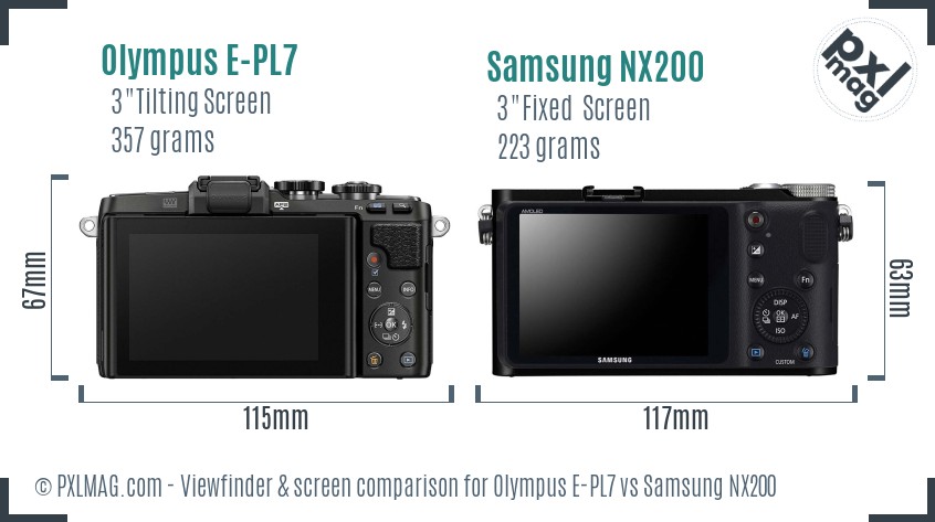 Olympus E-PL7 vs Samsung NX200 Screen and Viewfinder comparison