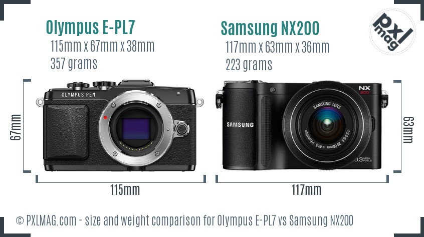 Olympus E-PL7 vs Samsung NX200 size comparison Olympus E-PL7 vs Samsung NX200 size comparison