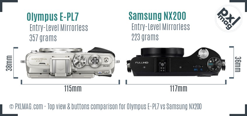 Olympus E-PL7 vs Samsung NX200 top view buttons comparison