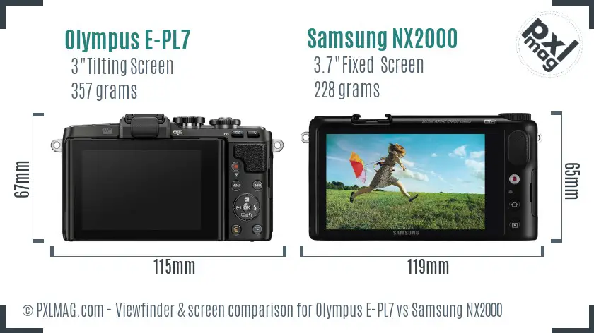 Olympus E-PL7 vs Samsung NX2000 Screen and Viewfinder comparison