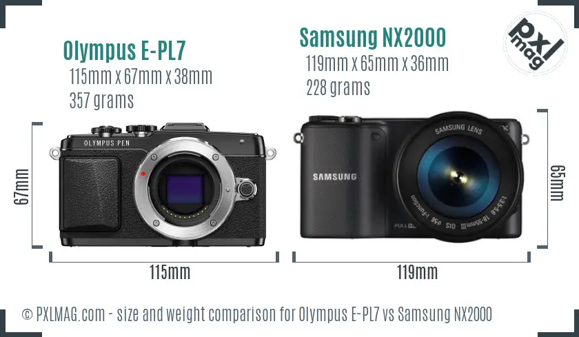 Olympus E-PL7 vs Samsung NX2000 size comparison