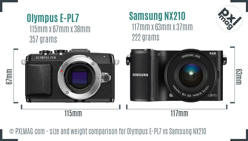 Olympus E-PL7 vs Samsung NX210 size comparison Olympus E-PL7 vs Samsung NX210 size comparison