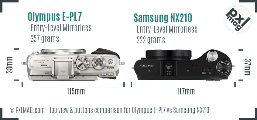 Olympus E-PL7 vs Samsung NX210 top view buttons comparison Olympus E-PL7 vs Samsung NX210 top view buttons comparison