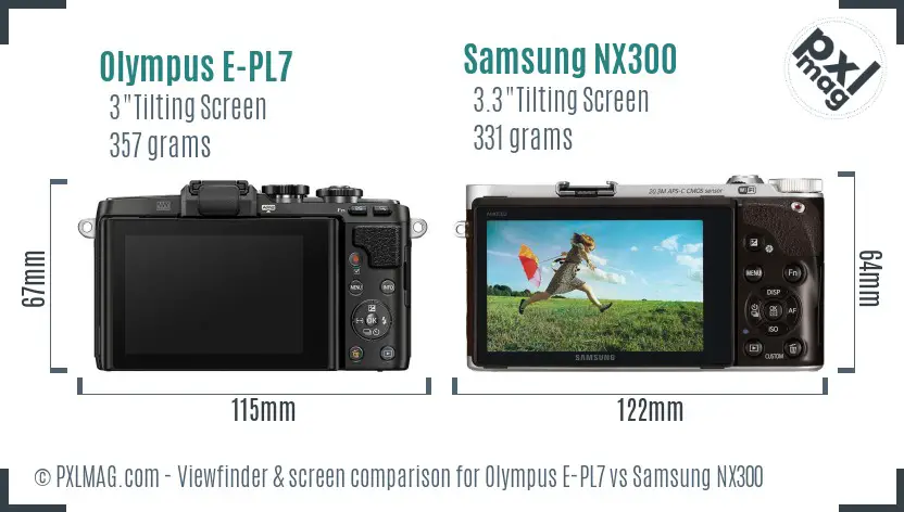 Olympus E-PL7 vs Samsung NX300 Screen and Viewfinder comparison