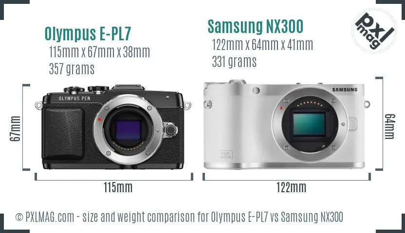 Olympus E-PL7 vs Samsung NX300 size comparison