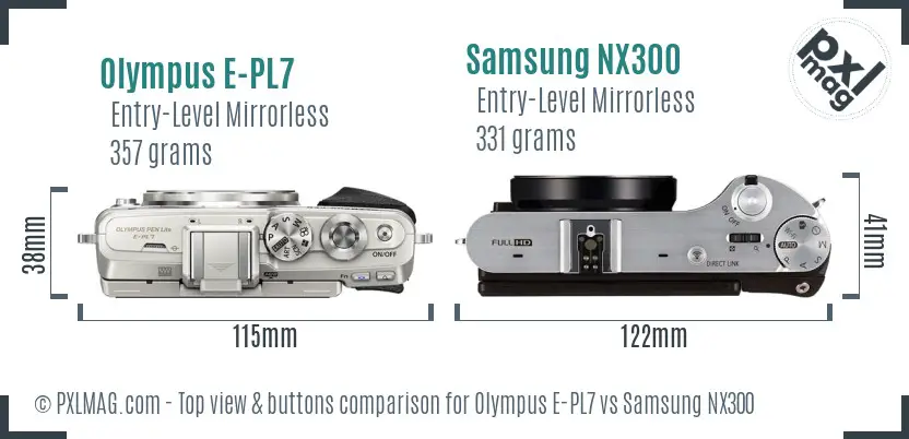 Olympus E-PL7 vs Samsung NX300 top view buttons comparison
