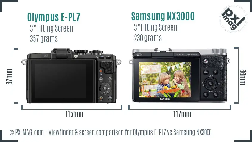 Olympus E-PL7 vs Samsung NX3000 Screen and Viewfinder comparison
