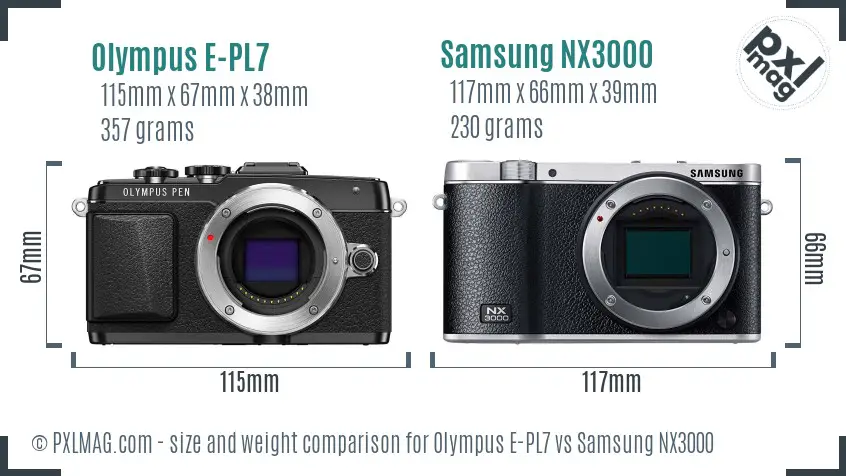Olympus E-PL7 vs Samsung NX3000 size comparison