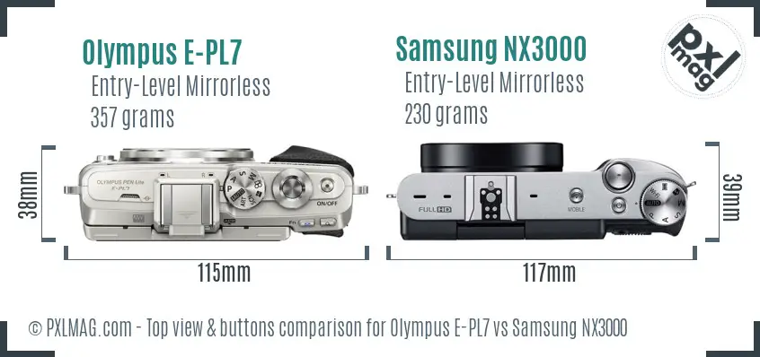 Olympus E-PL7 vs Samsung NX3000 top view buttons comparison