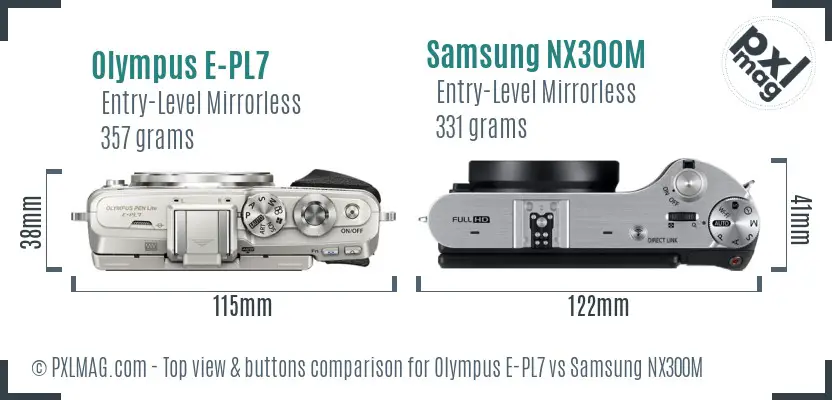 Olympus E-PL7 vs Samsung NX300M top view buttons comparison