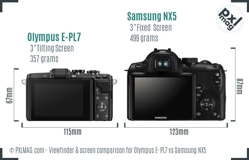 Olympus E-PL7 vs Samsung NX5 Screen and Viewfinder comparison