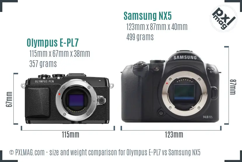 Olympus E-PL7 vs Samsung NX5 size comparison