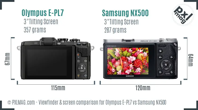 Olympus E-PL7 vs Samsung NX500 Screen and Viewfinder comparison