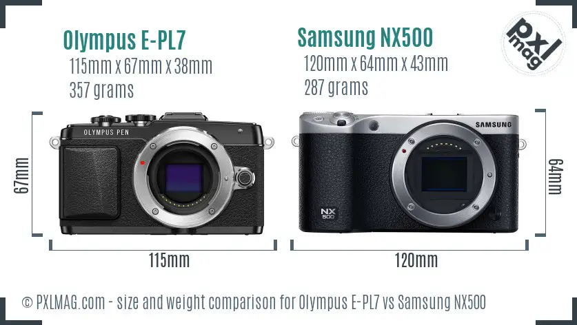 Olympus E-PL7 vs Samsung NX500 size comparison