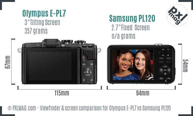 Olympus E-PL7 vs Samsung PL120 Screen and Viewfinder comparison