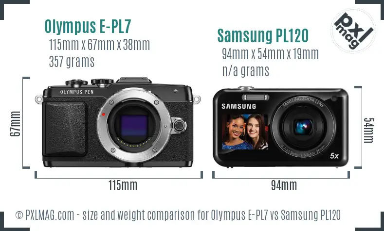 Olympus E-PL7 vs Samsung PL120 size comparison