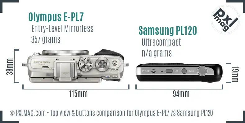 Olympus E-PL7 vs Samsung PL120 top view buttons comparison