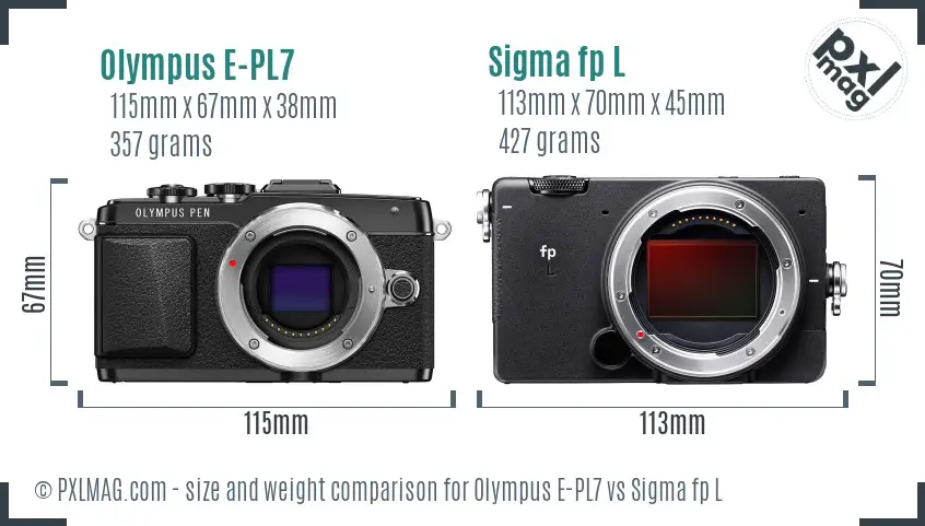 Olympus E-PL7 vs Sigma fp L size comparison
