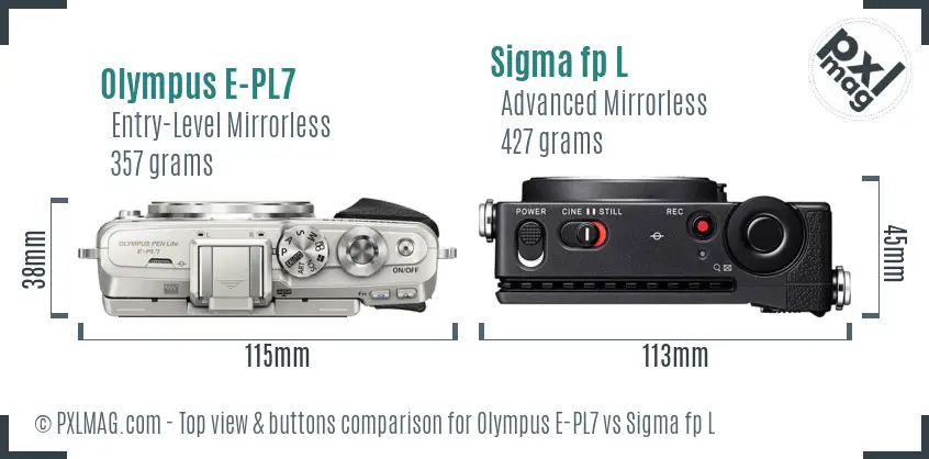 Olympus E-PL7 vs Sigma fp L top view buttons comparison