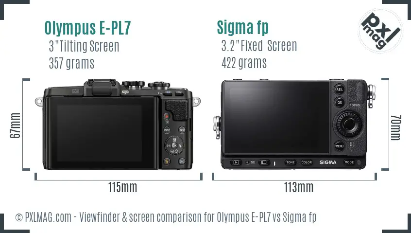 Olympus E-PL7 vs Sigma fp Screen and Viewfinder comparison