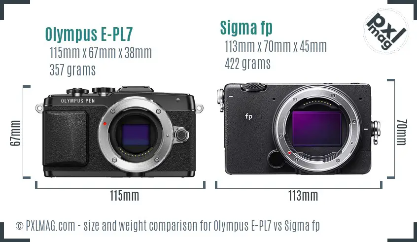 Olympus E-PL7 vs Sigma fp size comparison