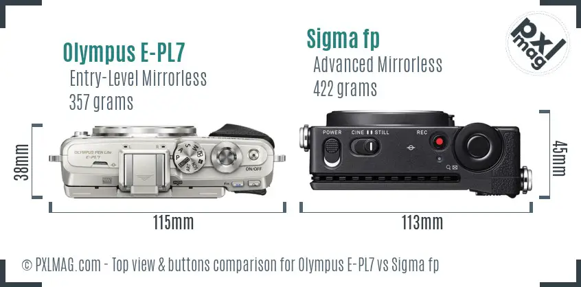 Olympus E-PL7 vs Sigma fp top view buttons comparison