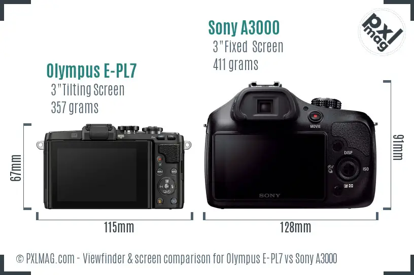 Olympus E-PL7 vs Sony A3000 Screen and Viewfinder comparison