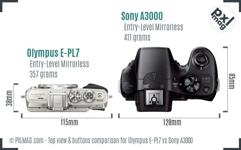 Olympus E-PL7 vs Sony A3000 top view buttons comparison