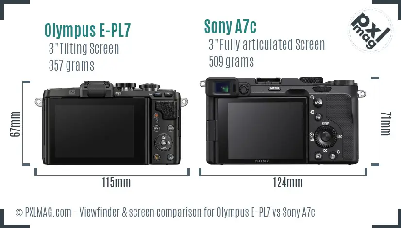 Olympus E-PL7 vs Sony A7c Screen and Viewfinder comparison