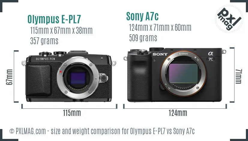 Olympus E-PL7 vs Sony A7c size comparison