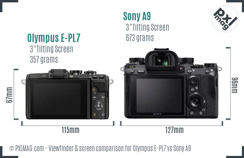 Olympus E-PL7 vs Sony A9 Screen and Viewfinder comparison