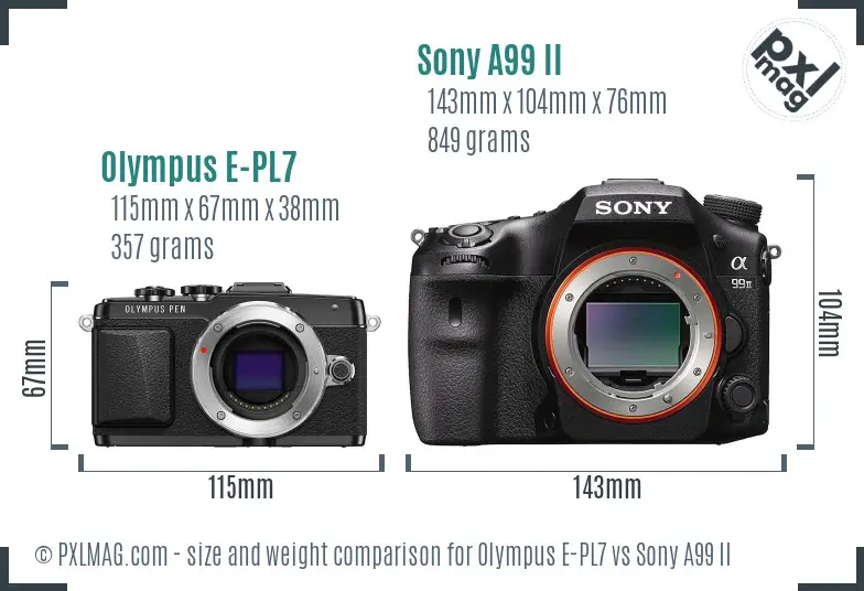 Olympus E-PL7 vs Sony A99 II size comparison