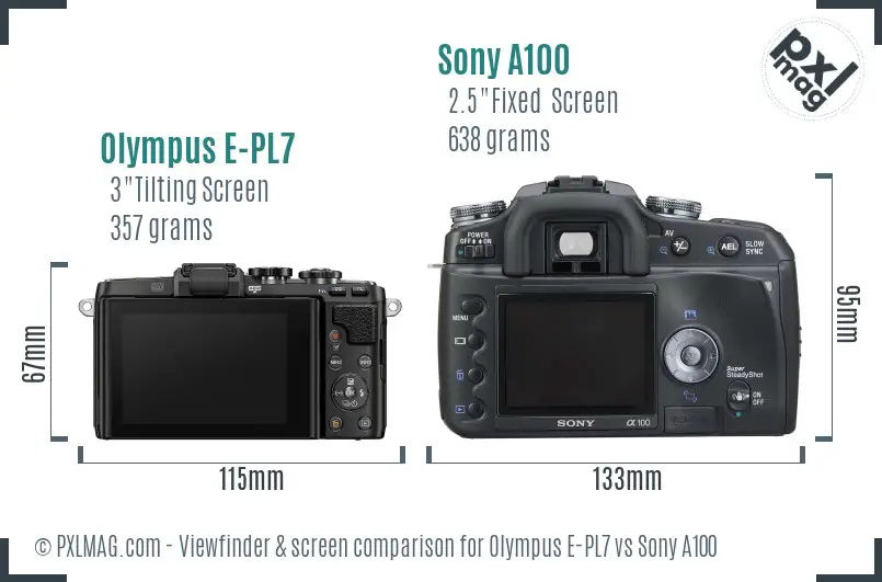 Olympus E-PL7 vs Sony A100 Screen and Viewfinder comparison