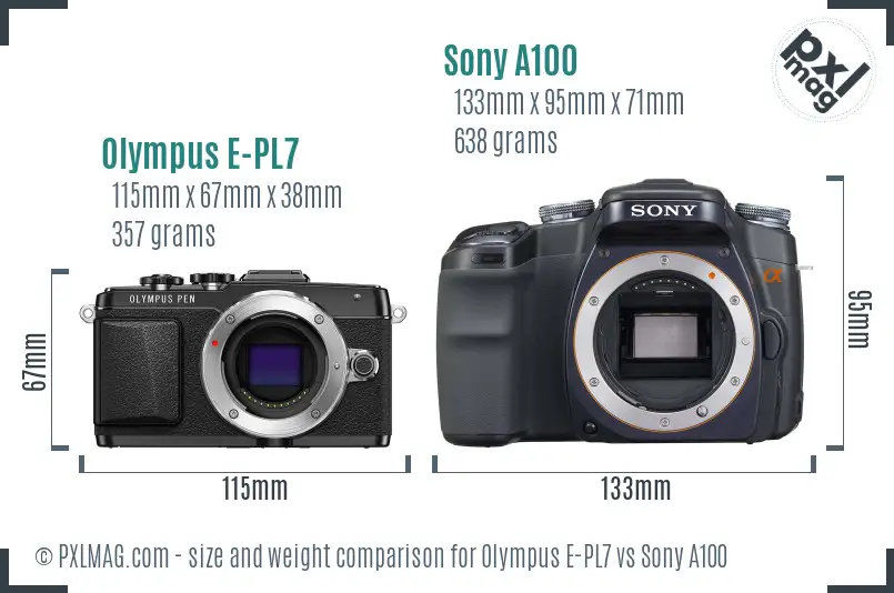 Olympus E-PL7 vs Sony A100 size comparison