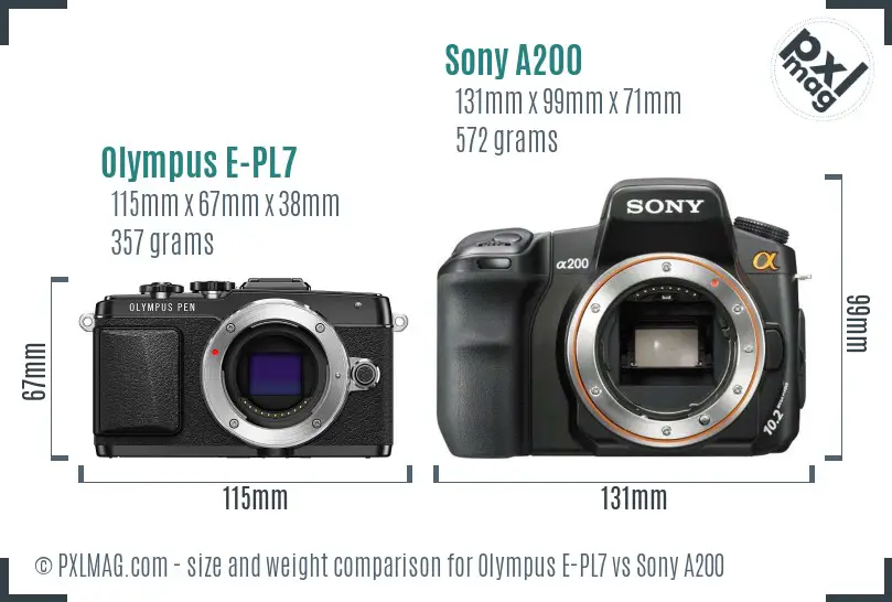 Olympus E-PL7 vs Sony A200 size comparison