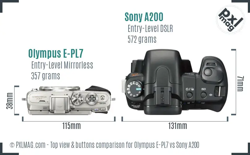 Olympus E-PL7 vs Sony A200 top view buttons comparison