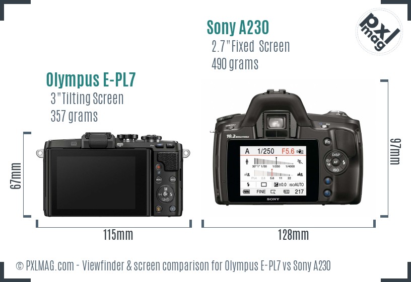 Olympus E-PL7 vs Sony A230 Screen and Viewfinder comparison